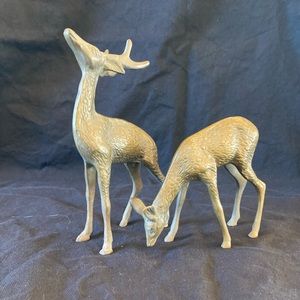 Vintage Brass Deer Pair Figurines